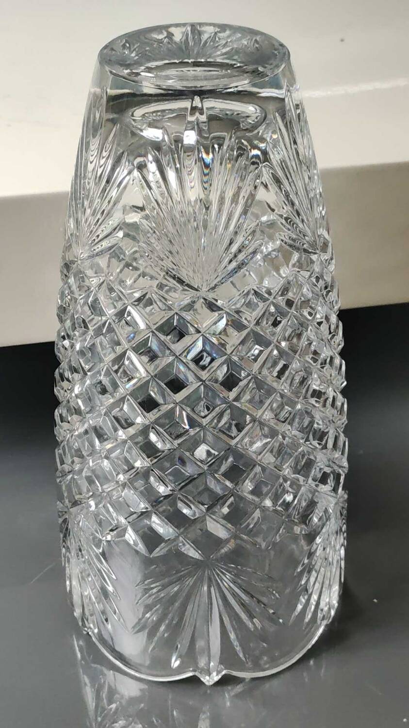 Vintage Bohemian Crystal Vase. Stylish geometric patterned design. Boho-chic. High 24.5 cm
