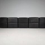 Canapé modulable De Sede DS-15 en cuir de buffle noir d'origine, années 1970