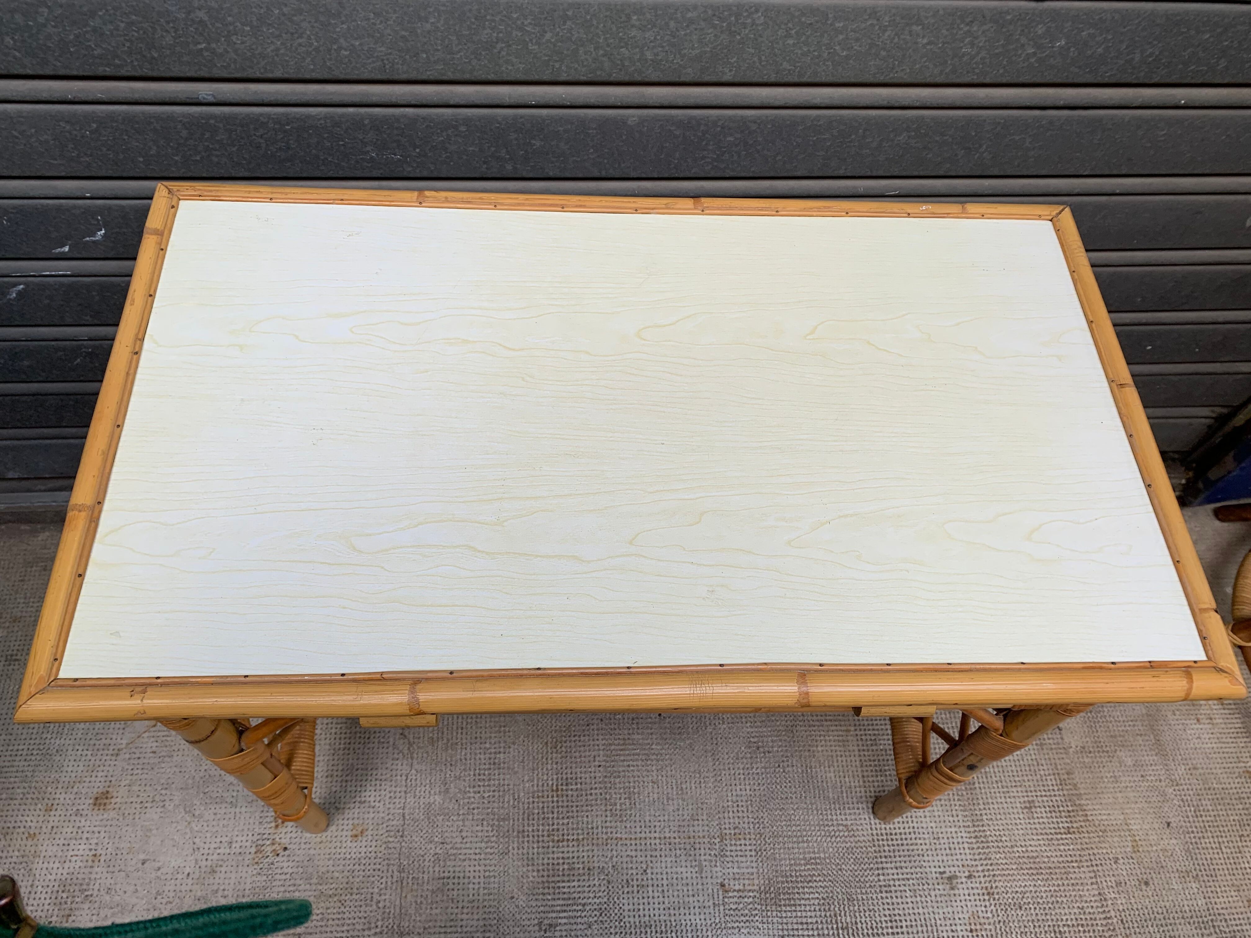 Flat desk in rattan and formica 1970s'