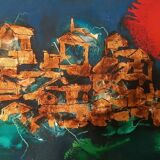 Abstract painting - gold leaf and enamel - Enzo Kocevar 1970s