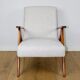Vintage armchair B-310 VAR white structural boucle 1970s - beech-coloured wood