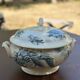 Antique soup tureen, Keller Lunéville earthenware, stamped K, blue decoration.