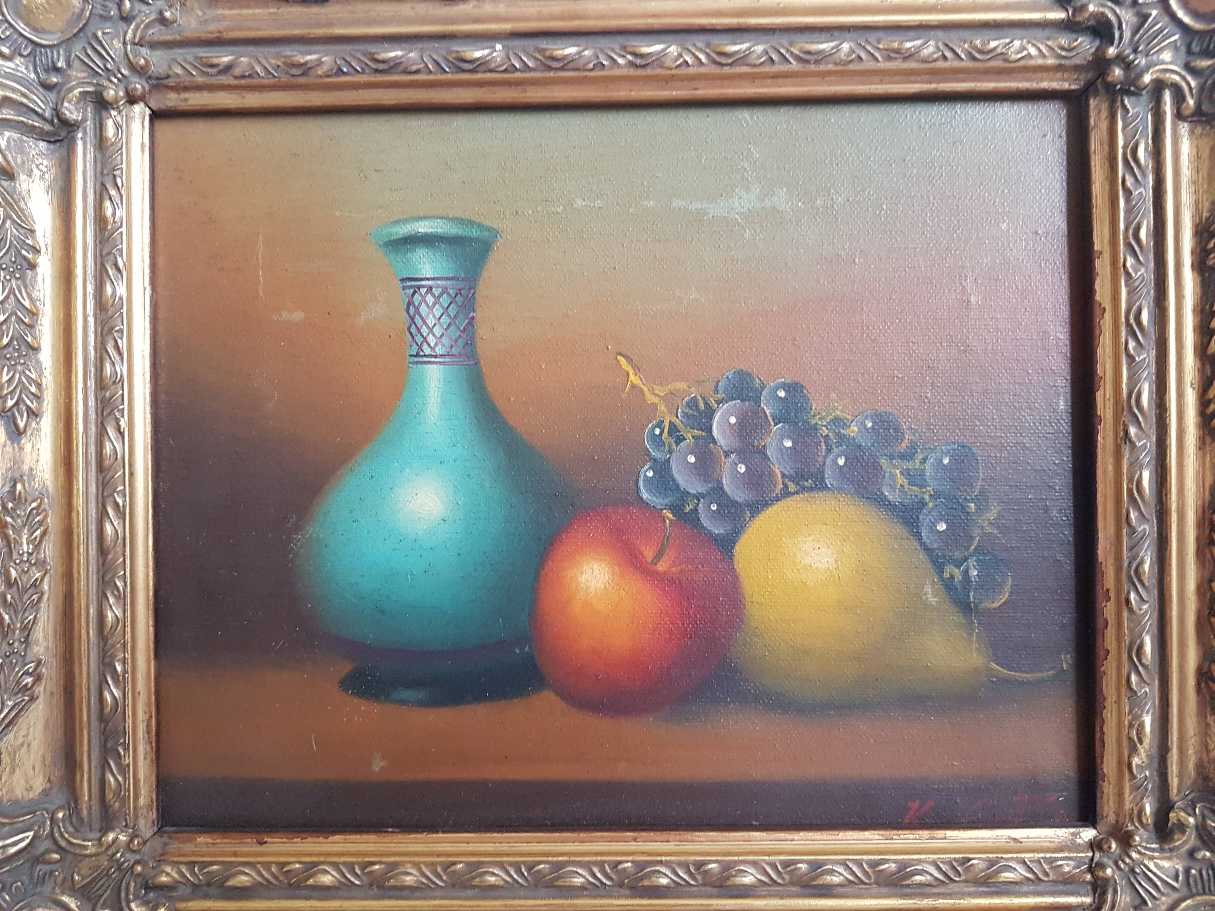 Ancient painting on canvas - still life very beautiful gilded framing