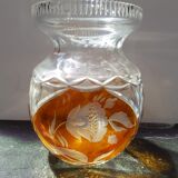 Old Transparent & Orange Cut Crystal Vase Vintage Flower Decor