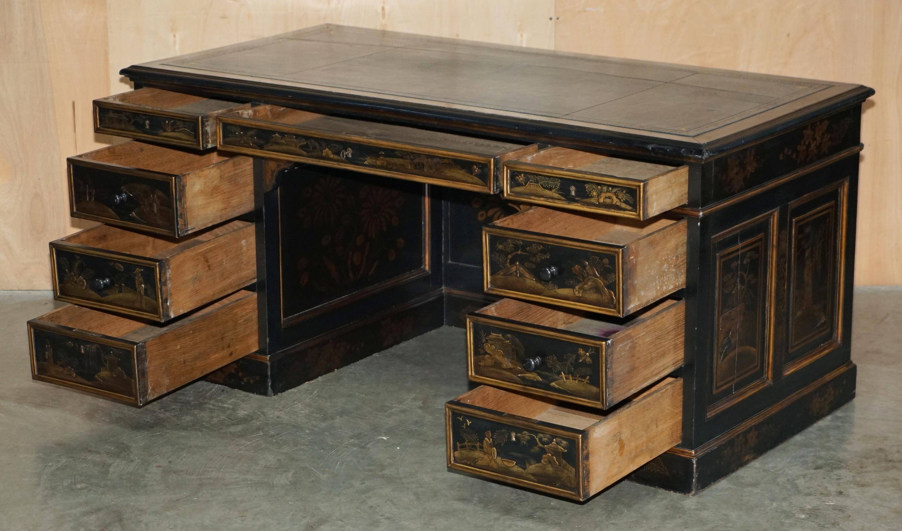 Chinese Bureau Chinoiserie 19th Century Napoleonic Leather