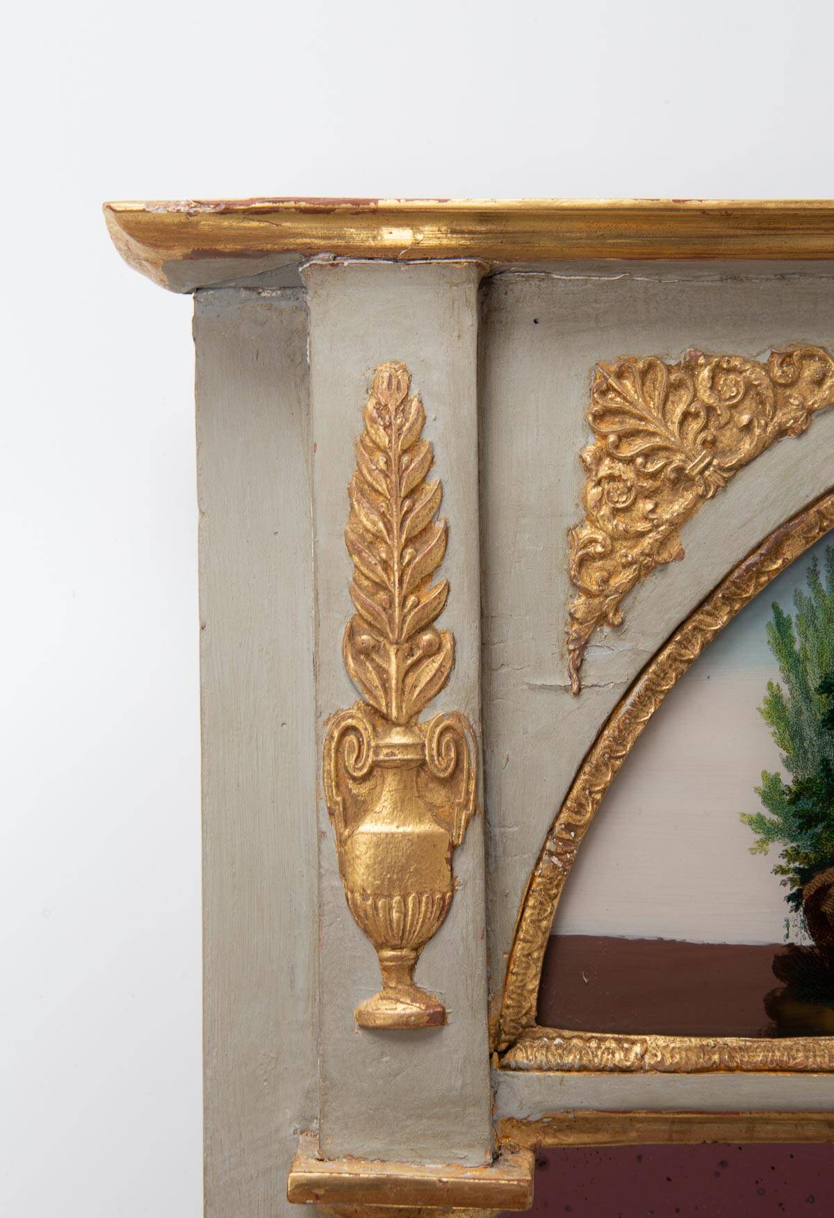 Antique "Restoration" period mirror with under-glass painting circa 1830