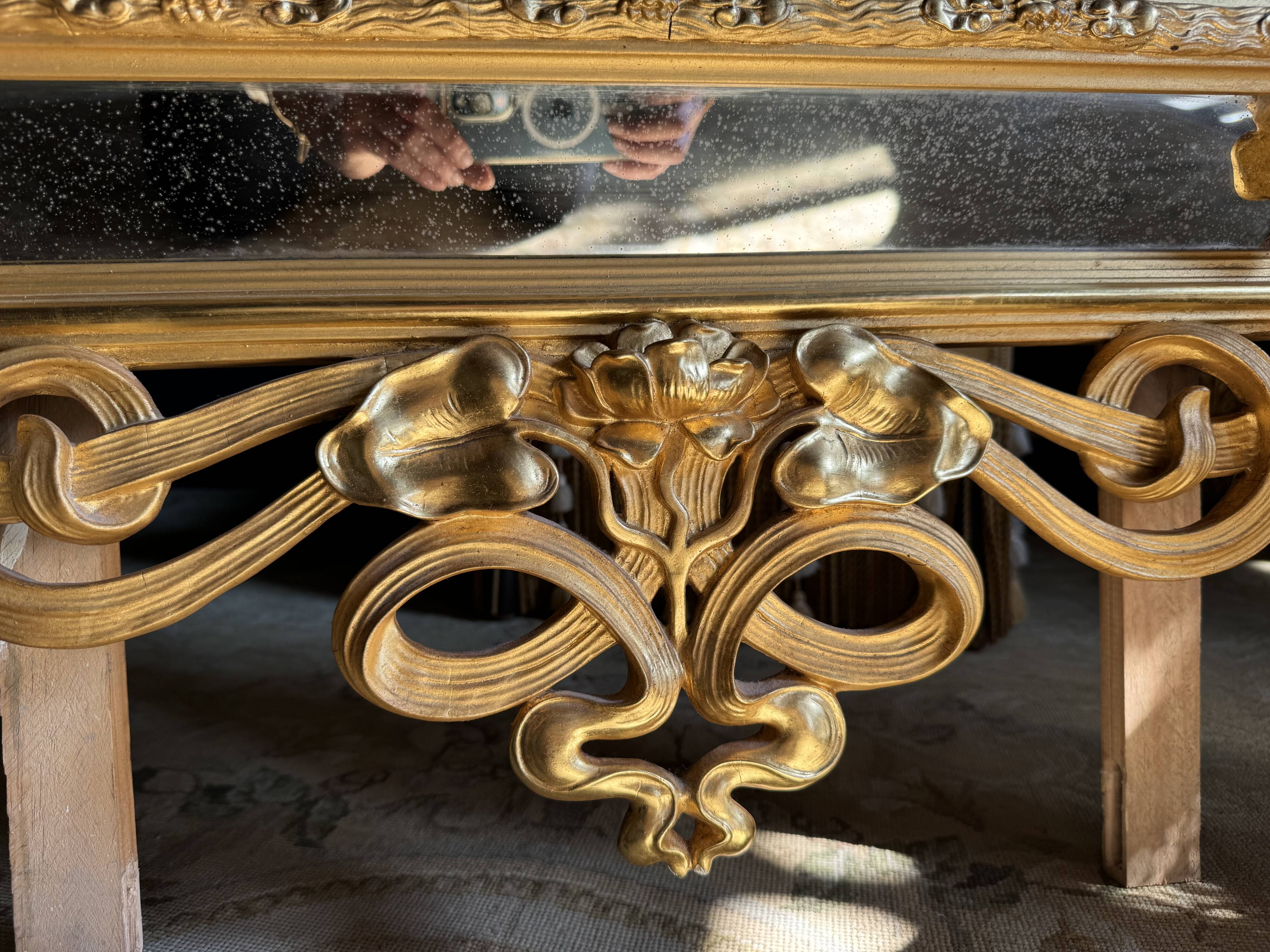 Art Nouveau Period Mirror in Wood Gilded with Gold Leaf - Late 19th Century