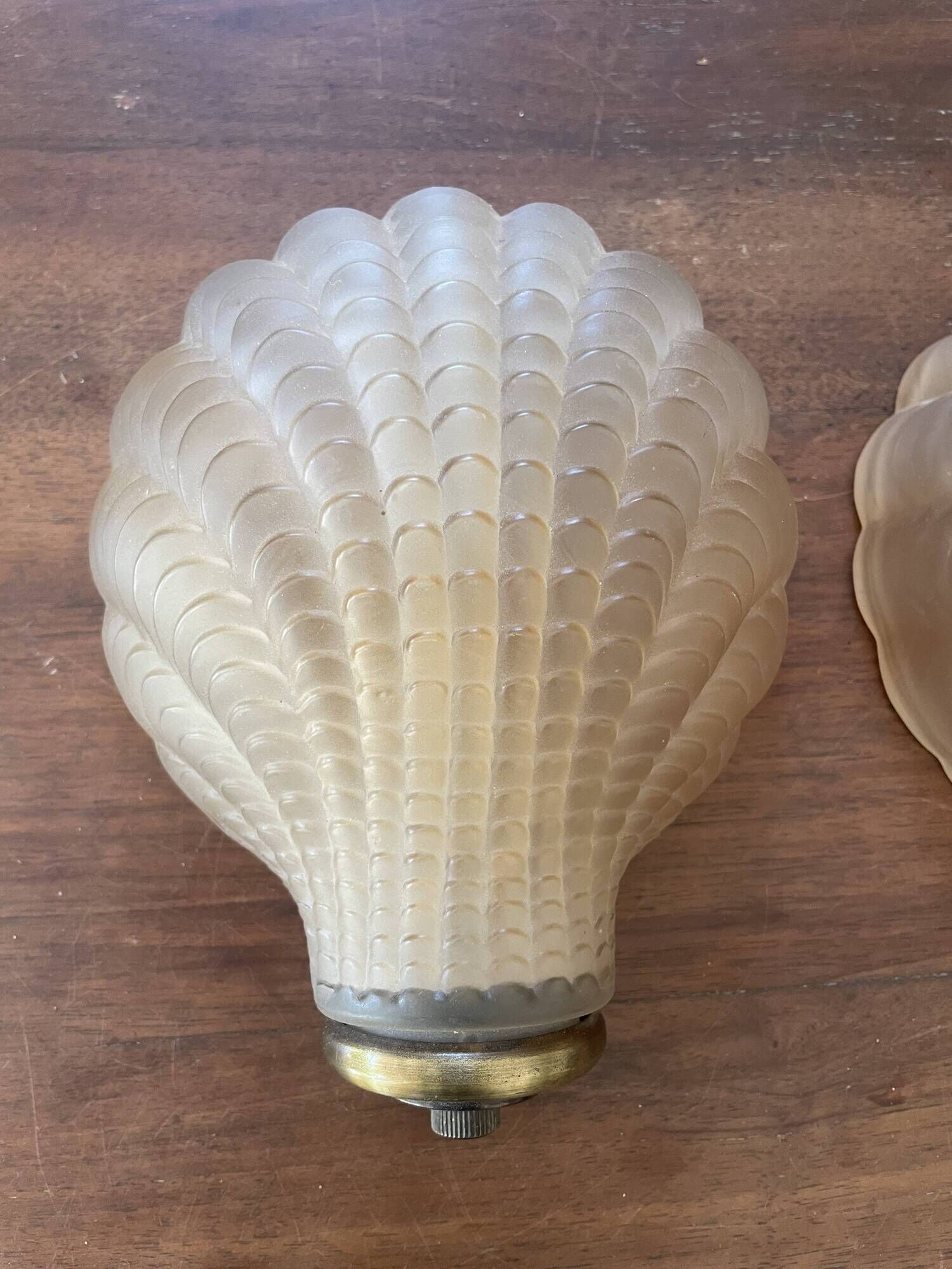 Pair of shell wall lights in frosted glass in Art Deco style.