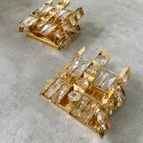Set of 2 wall lamps gold crystal and brass Palwa Germany 1950