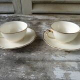 2 Villeroy & Boch Mettlach Ivory and Gold Cups and Saucers