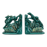 Pair of ART DECO bookends • Glazed earthenware enhanced with touches of fine gold • Circa 1930