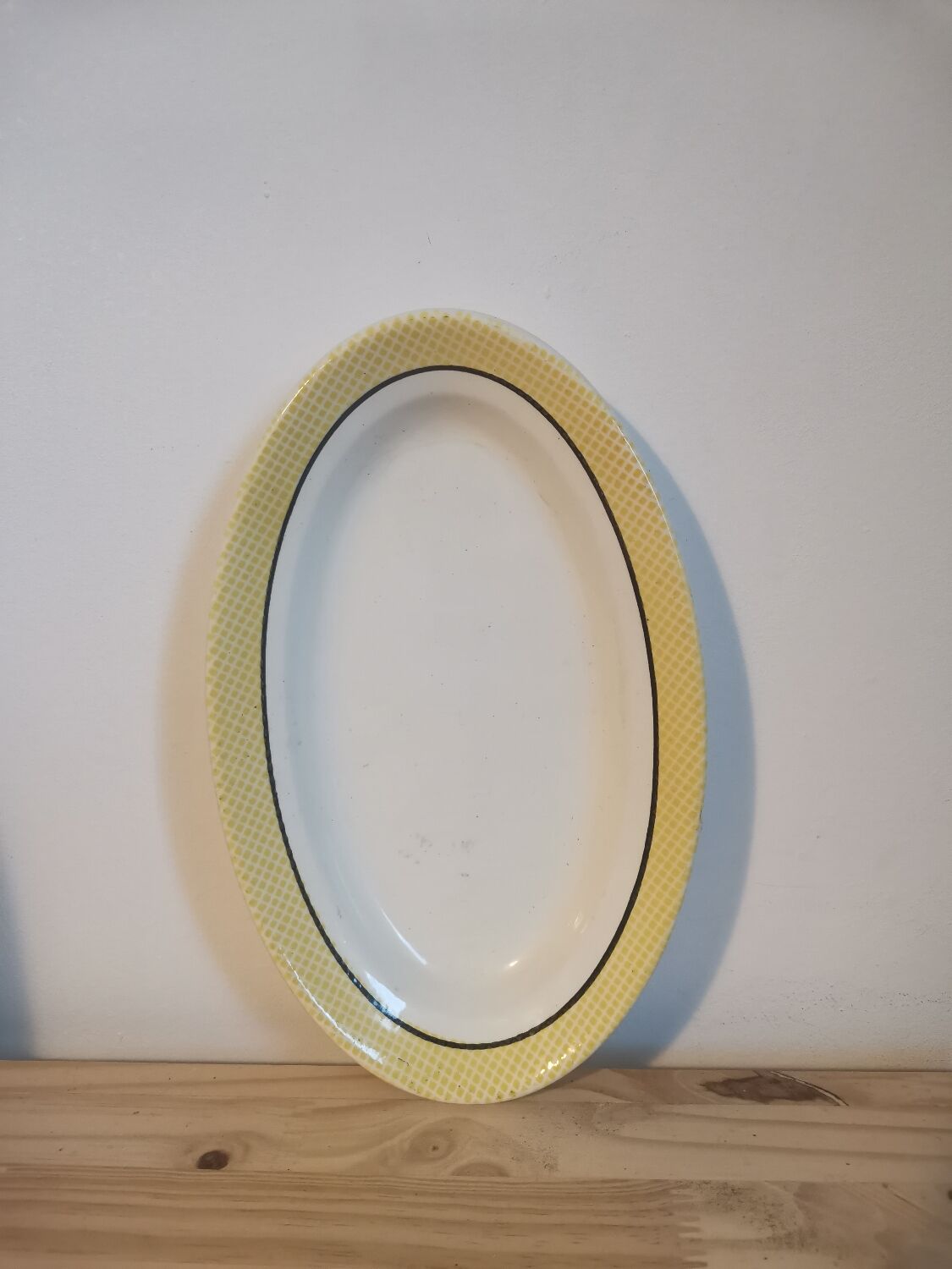 Oval plate ravier vintage salines France tiles chin yellow