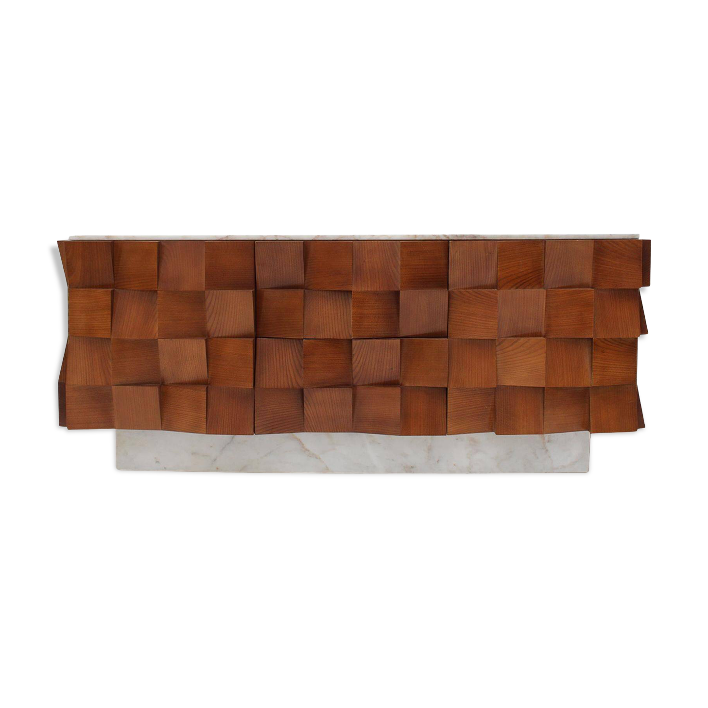 Brutalist Style Sideboard In Solid Wood and Siena Marble