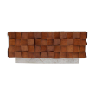 Brutalist Style Sideboard In Solid Wood and Siena Marble