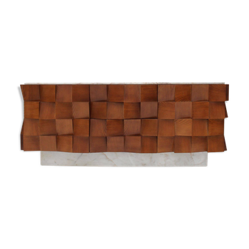 Buffet de style brutaliste en bois massif et marbre de Sienne