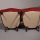 Pair of French red fabric button back armchairs