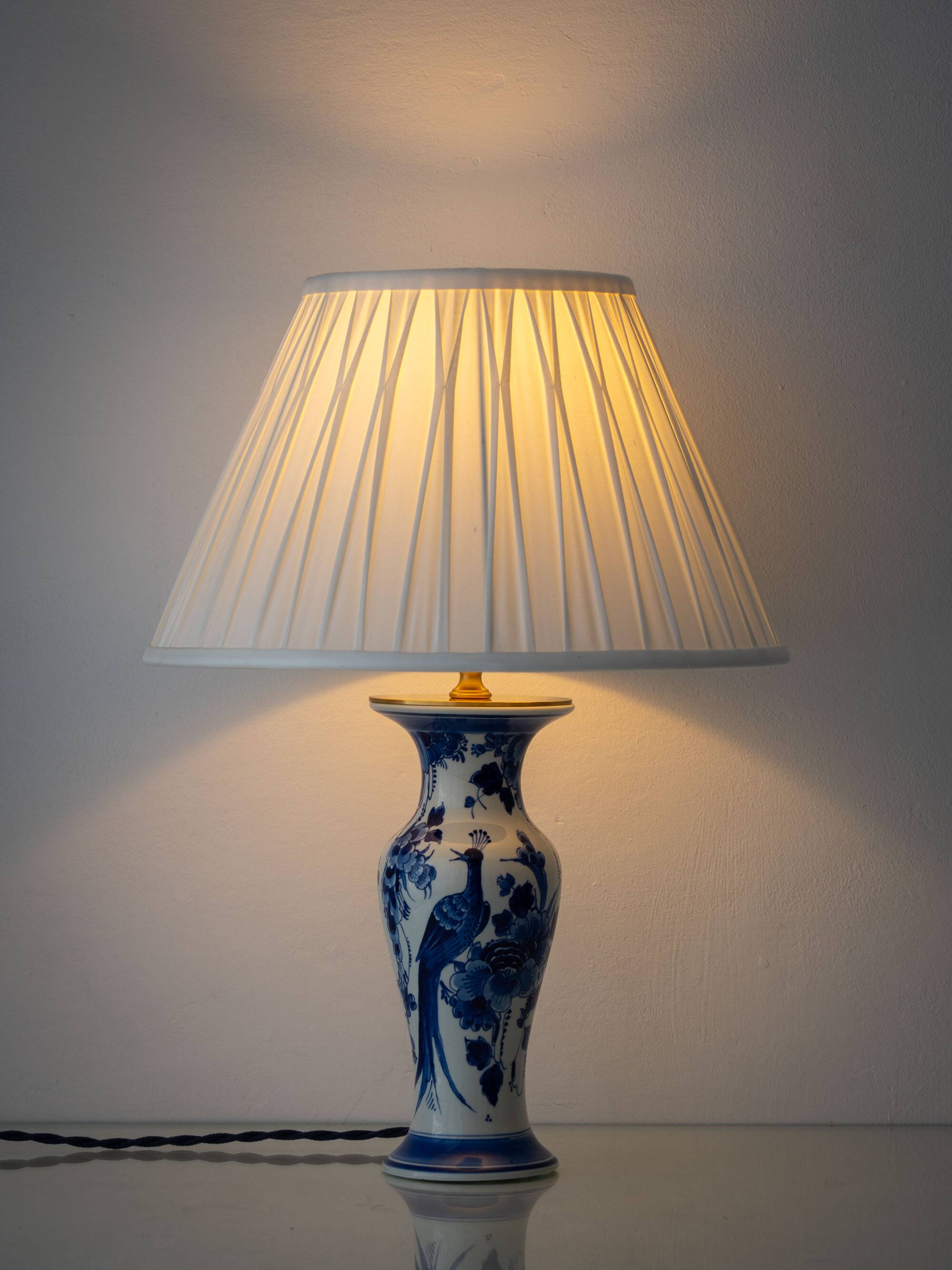 Table Lamp 'Chinoiserie' Blue and White from Delft, 1978, New Silk Shade