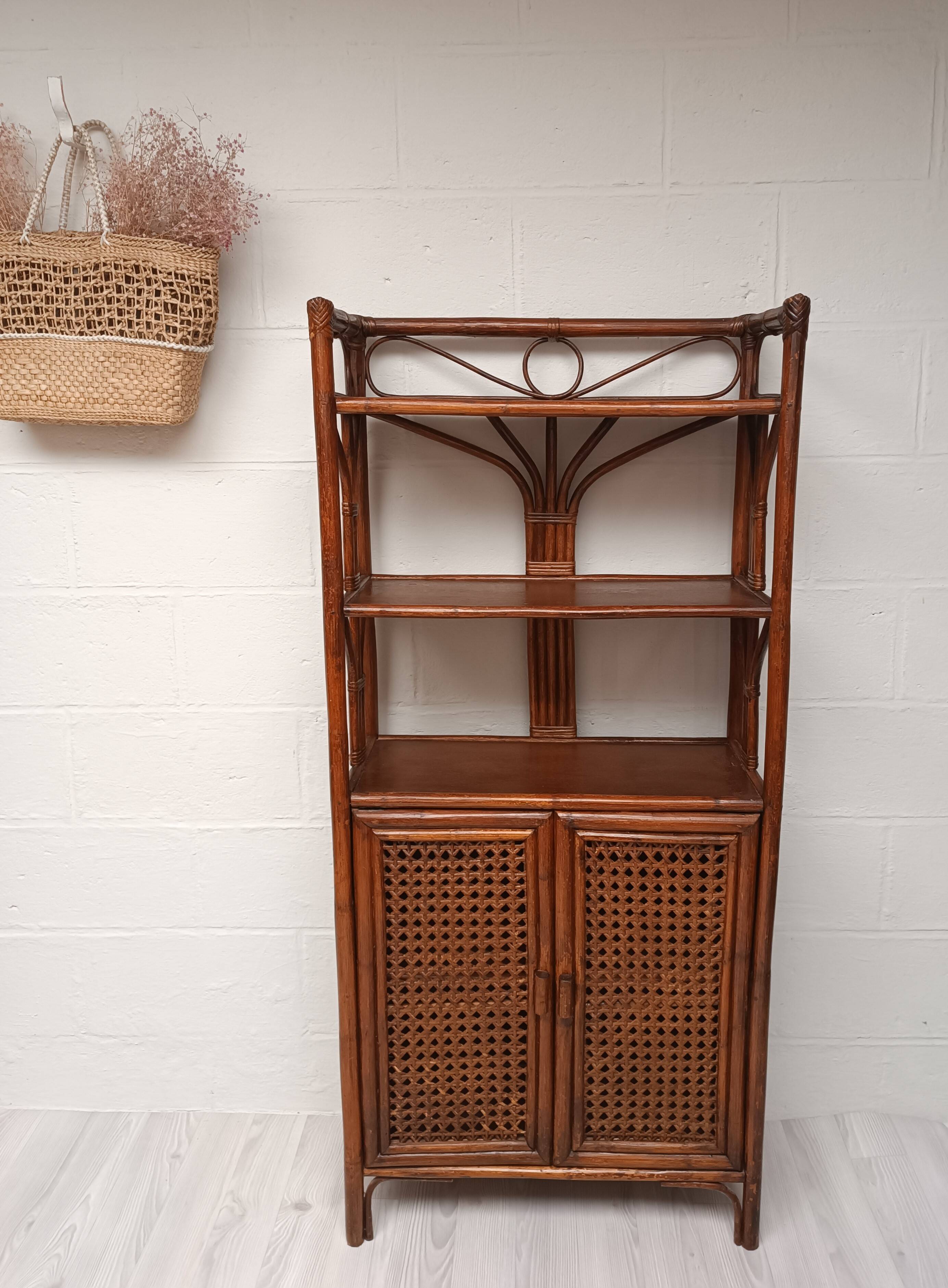 Vintage bamboo and rattan buffet library