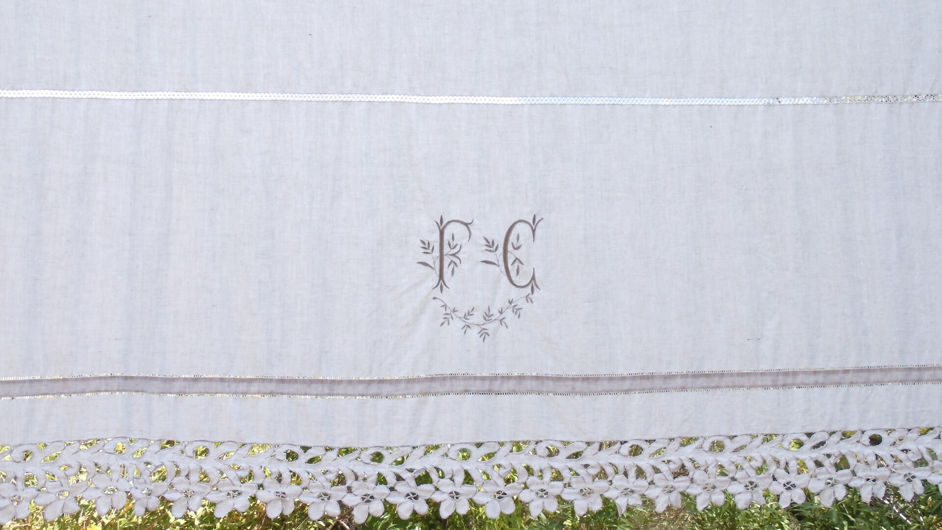 Antique linen sheet embroidered
