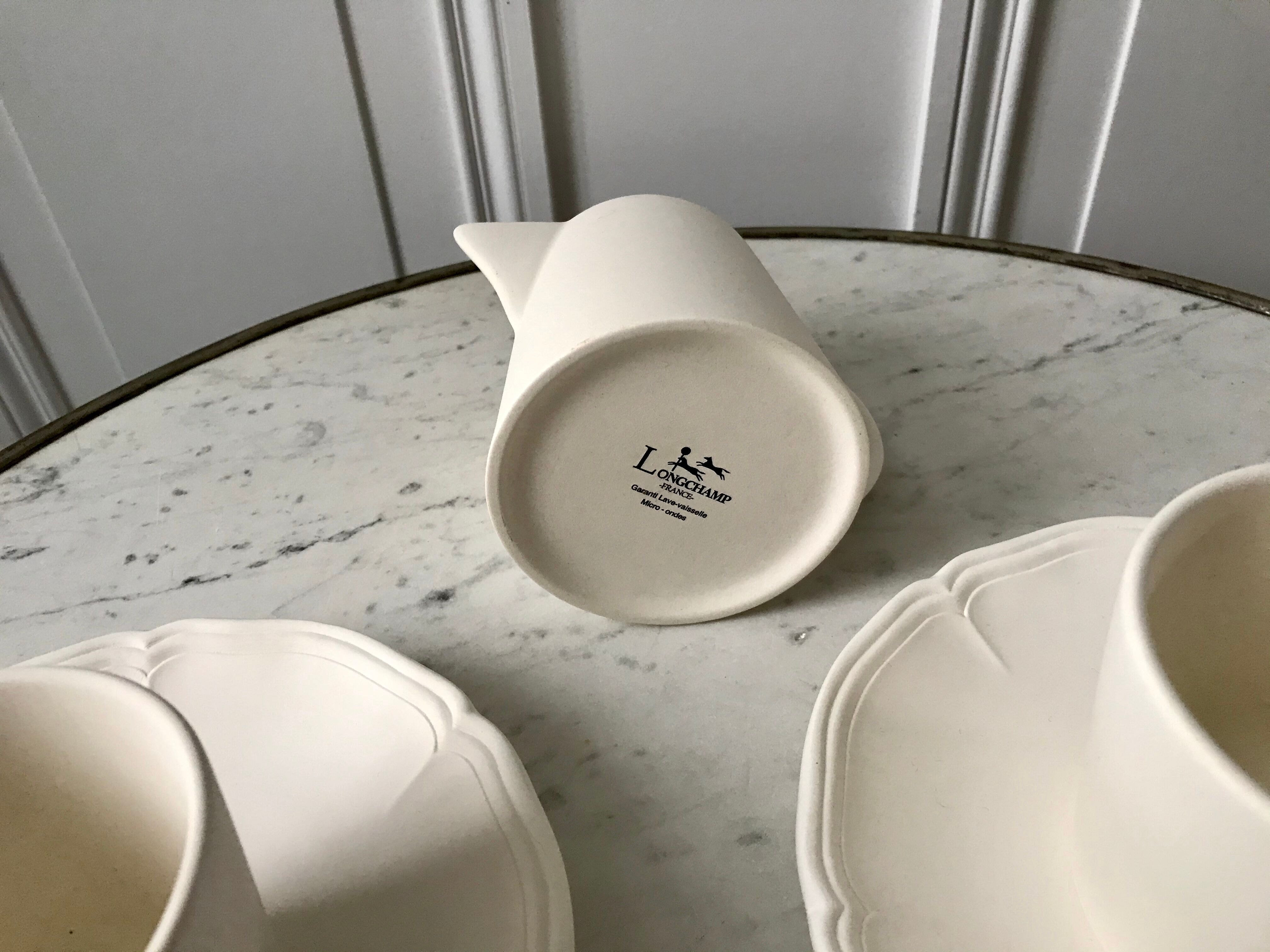 Duo of coffee cups and a Longchamp sugar bowl in 80s biscuit