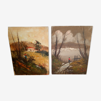 Lot of 2 oil paintings, landscapes