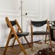 2 folding chairs wood and skaï
