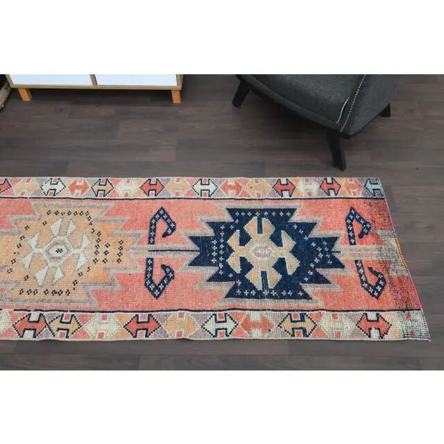 1970s Turkish Oushak Handmade Wool Cotton Pink Runner Rug 82x285