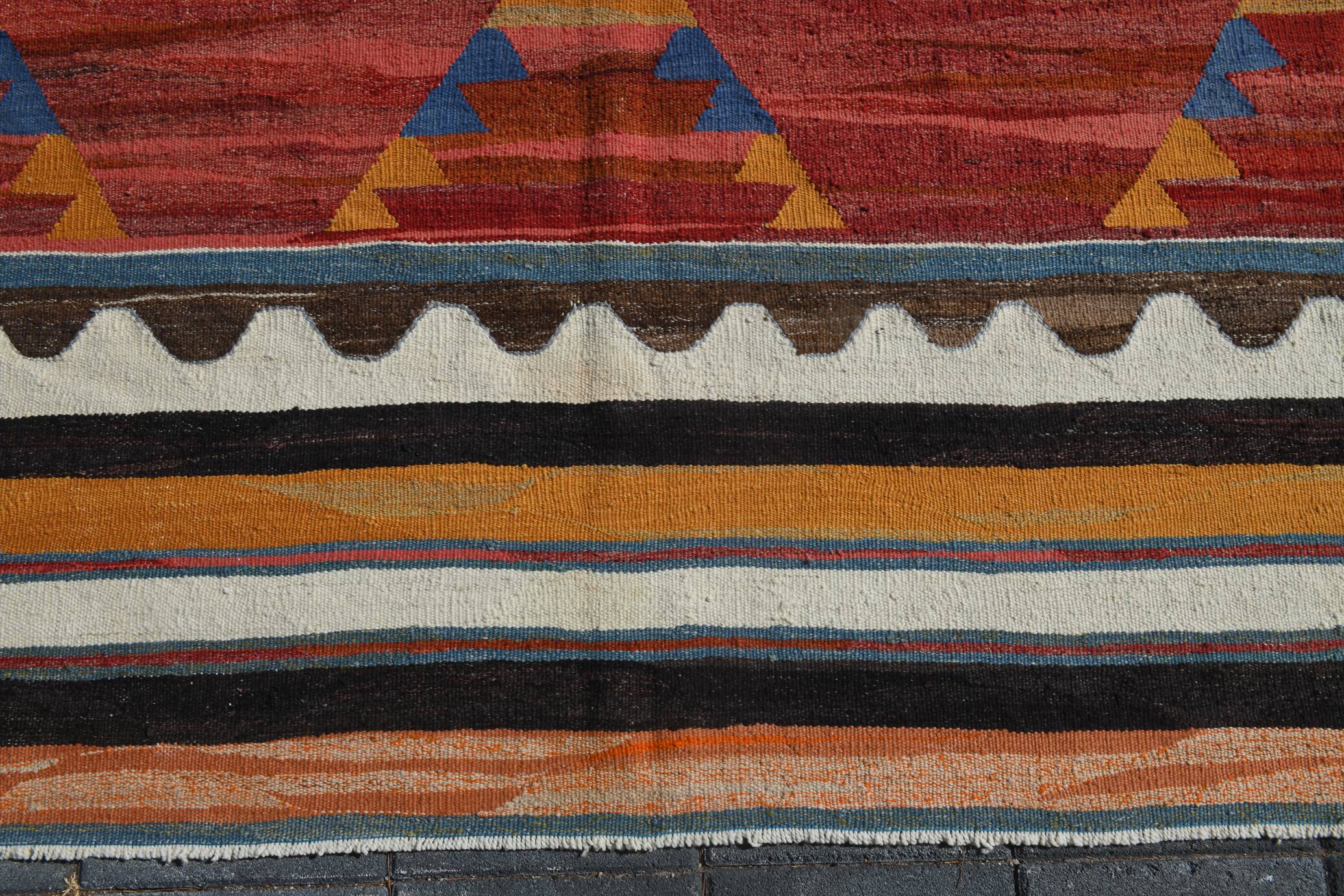 Turkish Wine Red Handmade Wool Kilim Rug, 312x407Cm