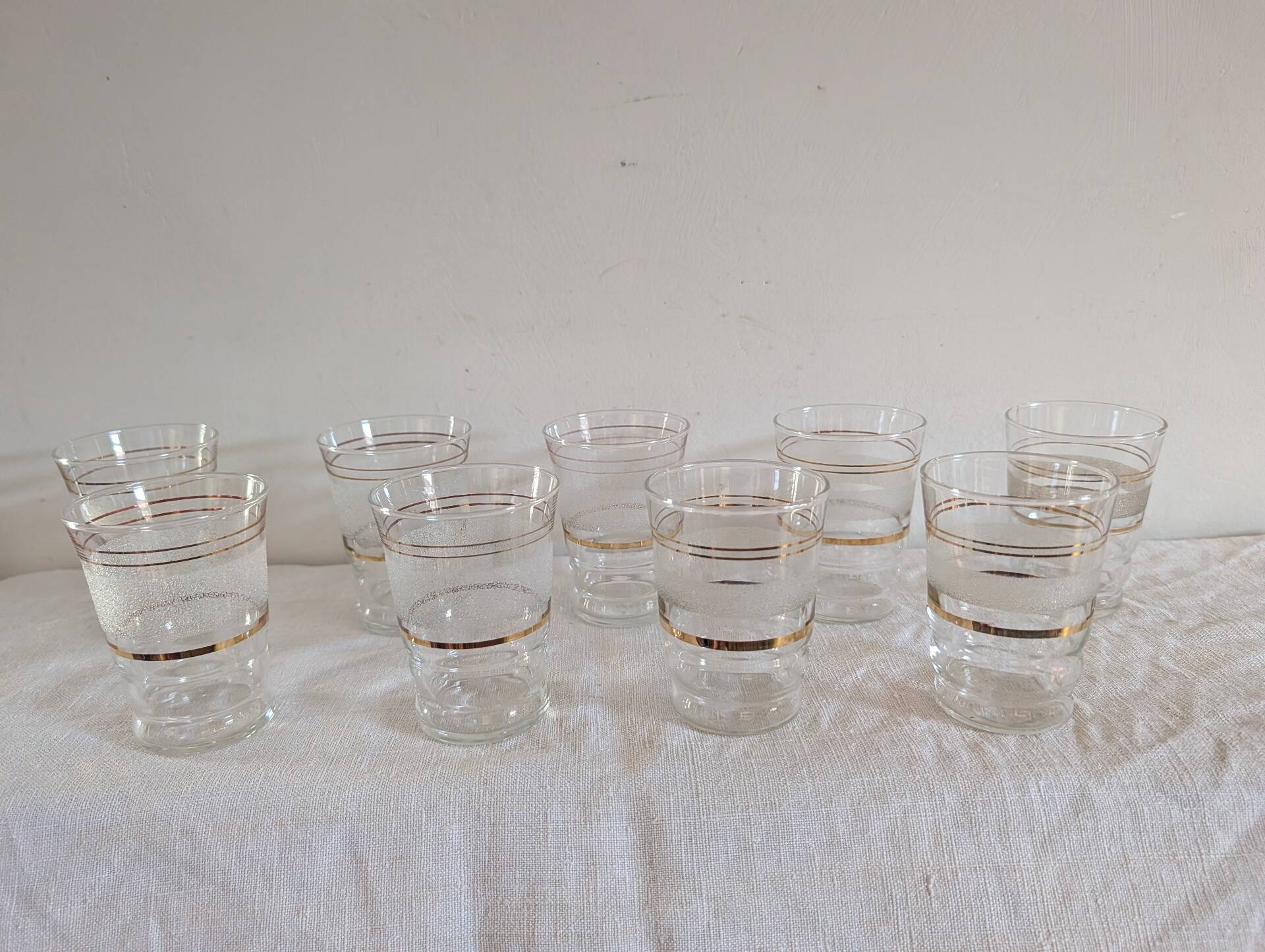frosted glasses with golden trim, 1950s-60s