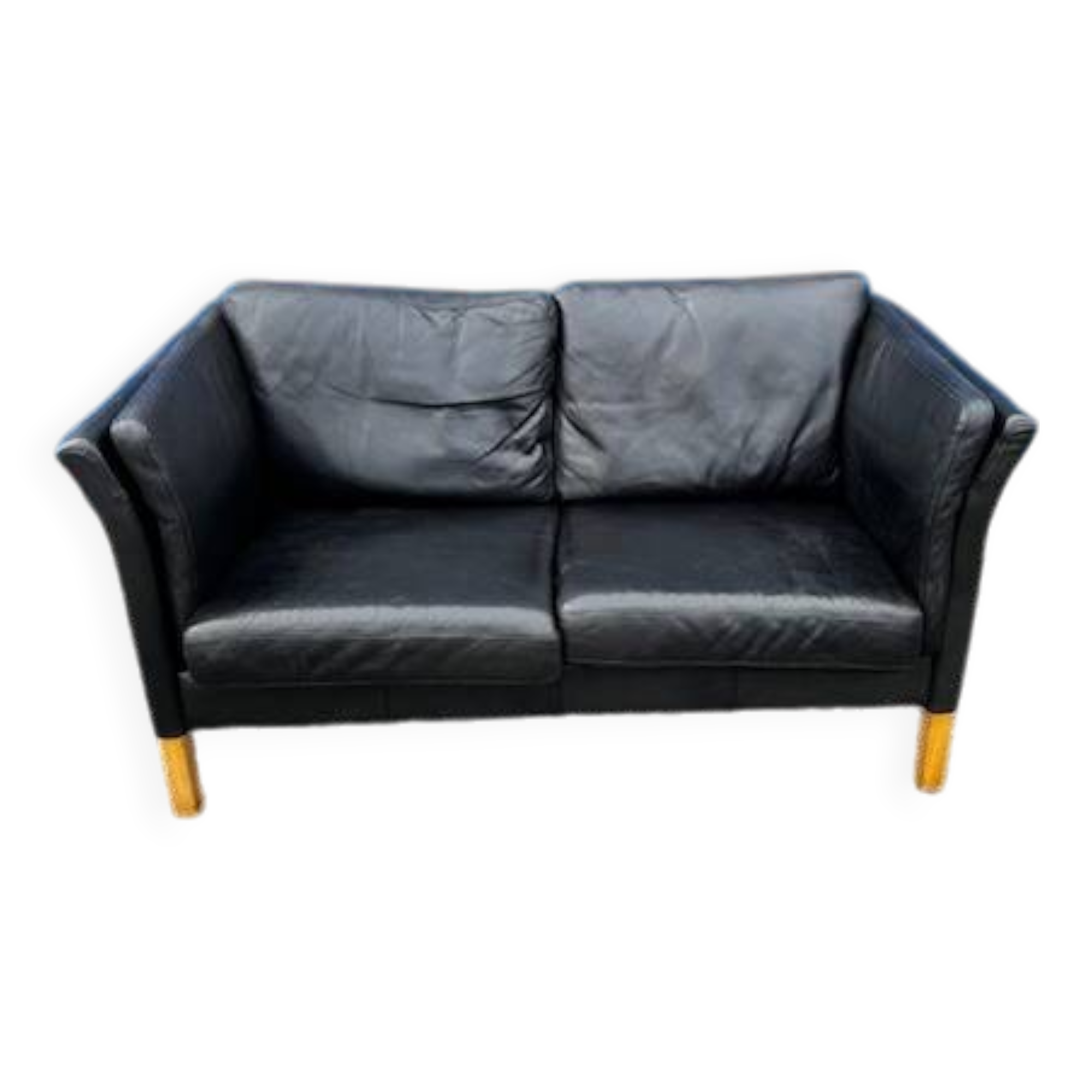 Danish vintage 2 seater black leather sofa 1970s