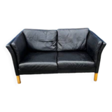 Danish vintage 2 seater black leather sofa 1970s