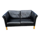 Danish vintage 2 seater black leather sofa 1970s