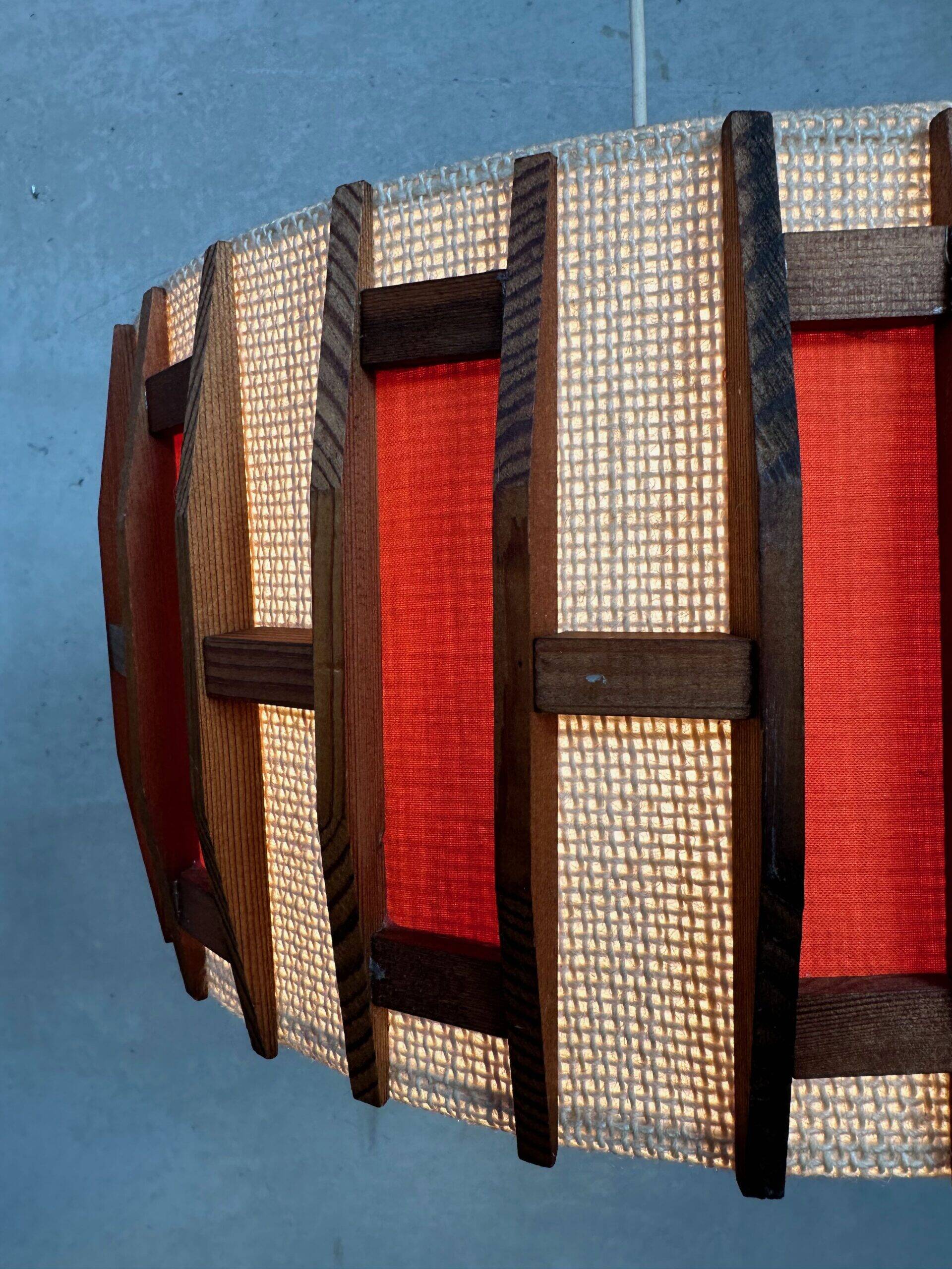 Vintage pendant lamp – jute and teak – Massive
