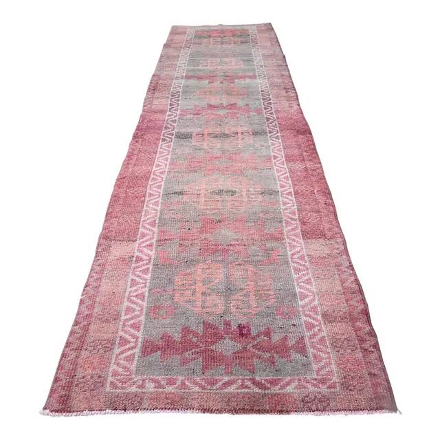 1960's Vintage Turkish Hand-Knotted Hallway Runner 91x354