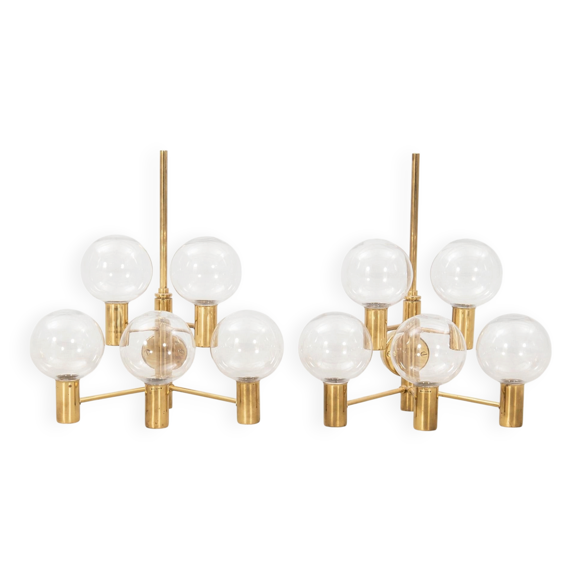 Hans-Agne Jakobsson Clear Glass and Brass Wall Lights, a pair, Sweden 1960