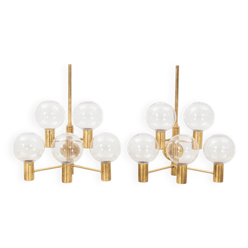 Hans-Agne Jakobsson Clear Glass and Brass Wall Lights, a pair, Sweden 1960