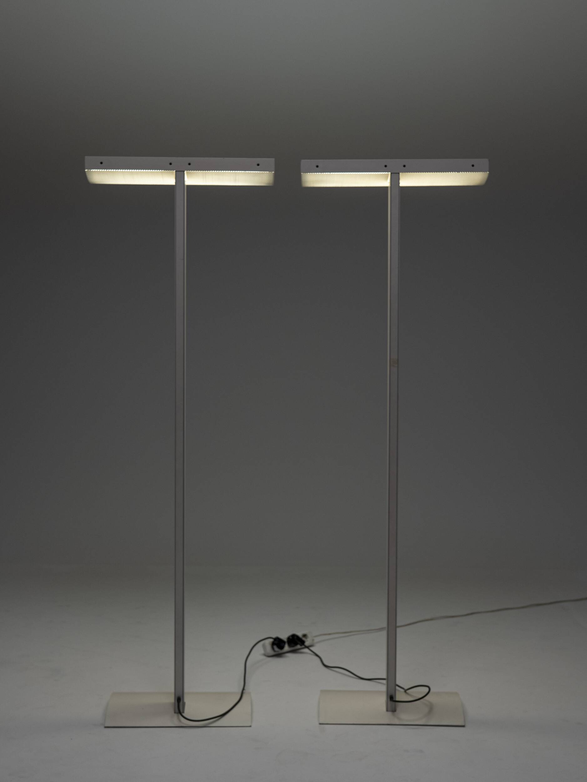 Pair of white Sames floor lamps, Italy, 1980s