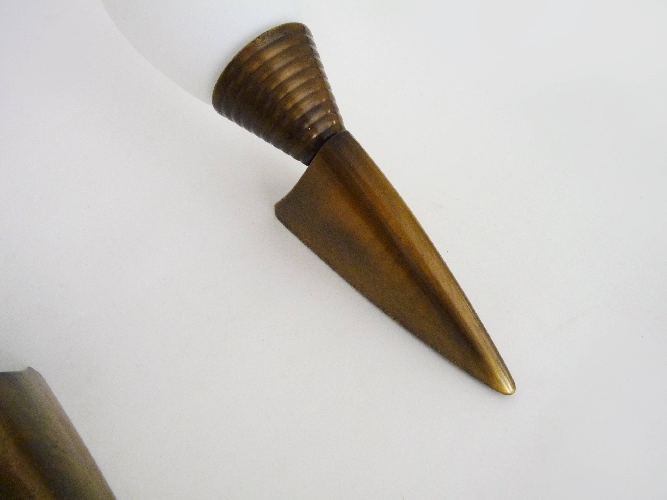 Pair of wall sconces, torchère, brass and opaline. 1980s.