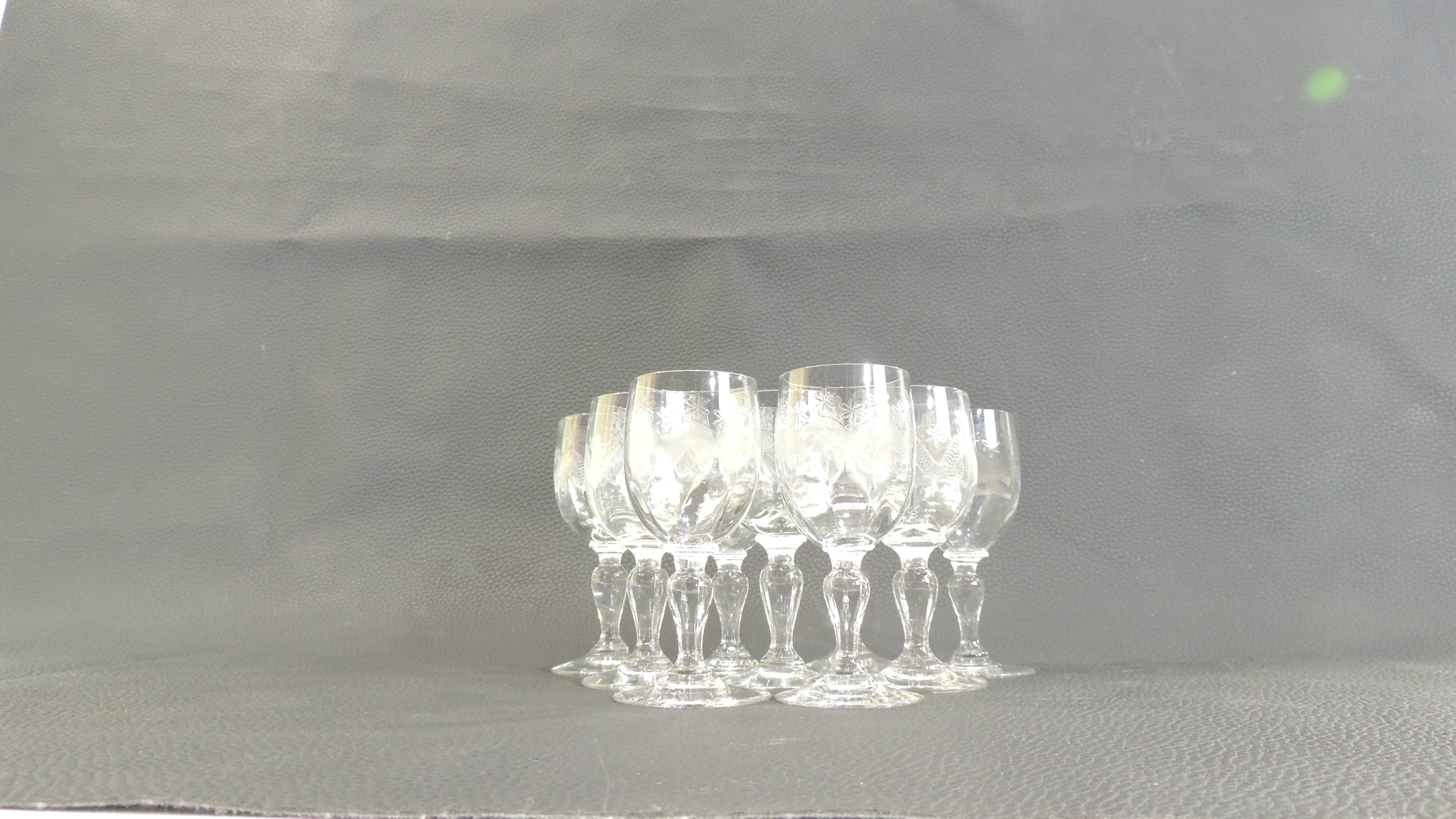 Set of nine engraved crystal liquor glasses, emma model. early 20th century/vintage/thouvenin vierzon