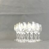Set of nine engraved crystal liquor glasses, emma model. early 20th century/vintage/thouvenin vierzon