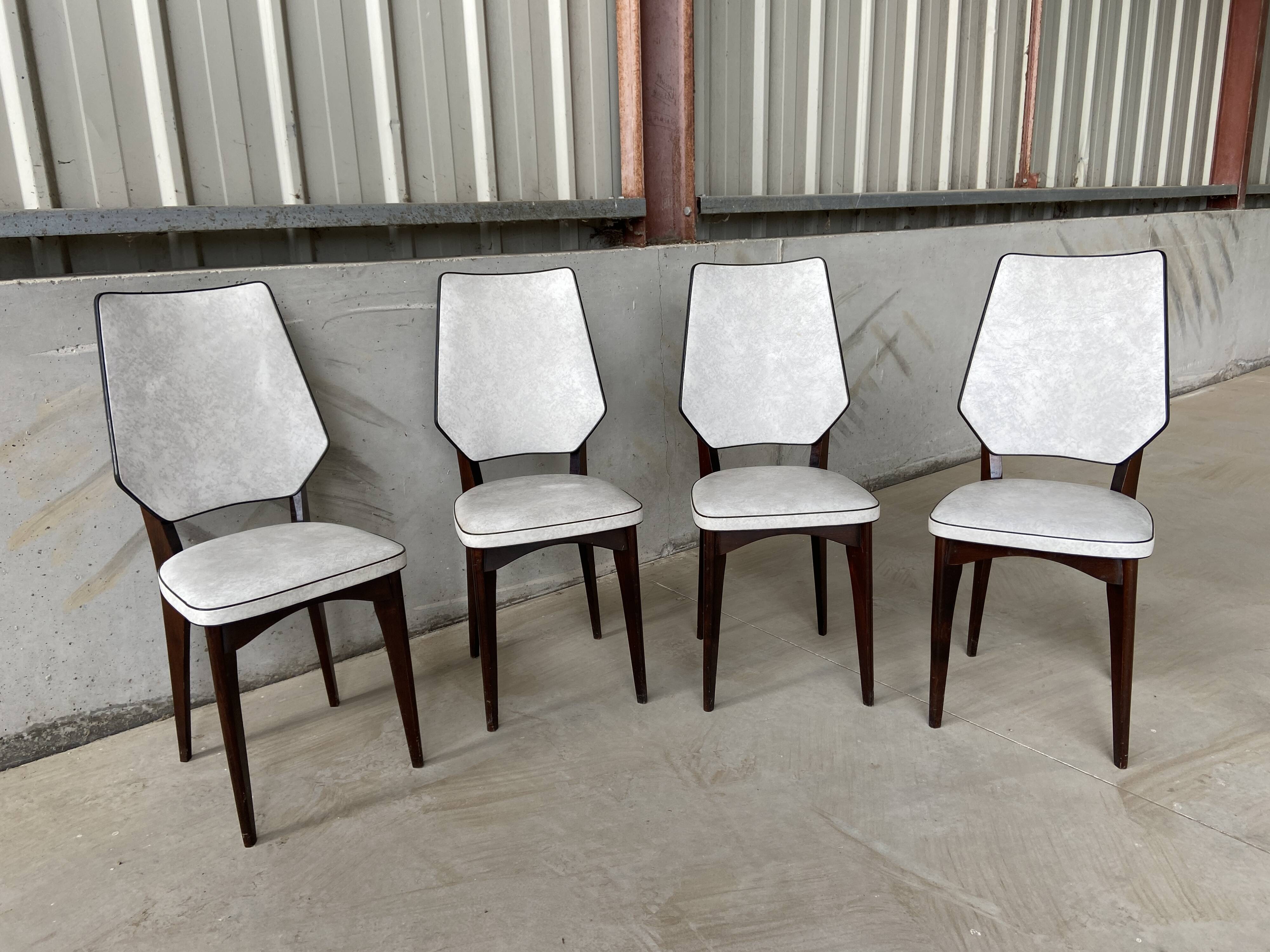 Set of 4 elegant French chairs Scandinavian style vintage 1960 imitation leather