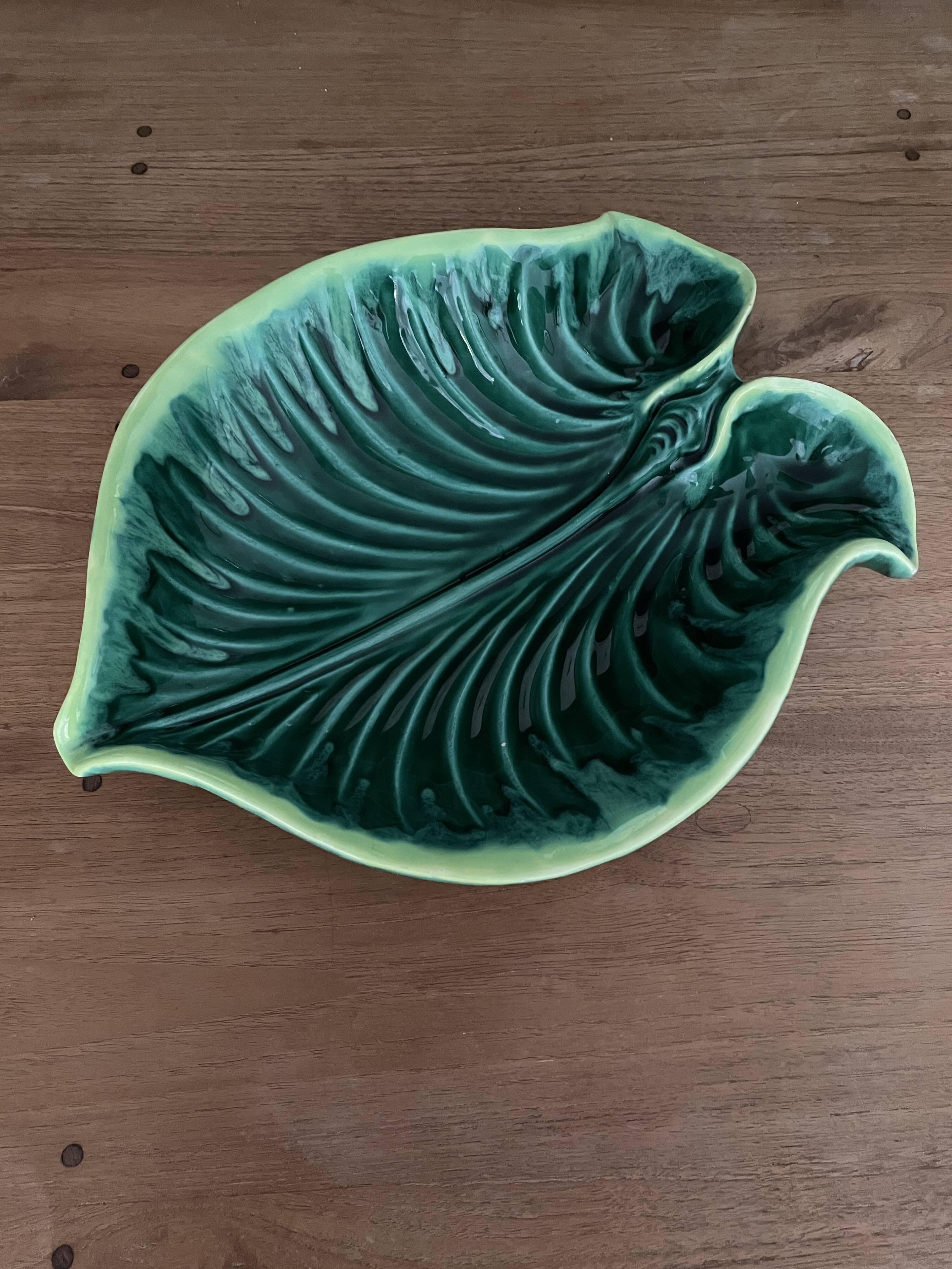 Fruit cup green leaf vallauris signed a.ferlay