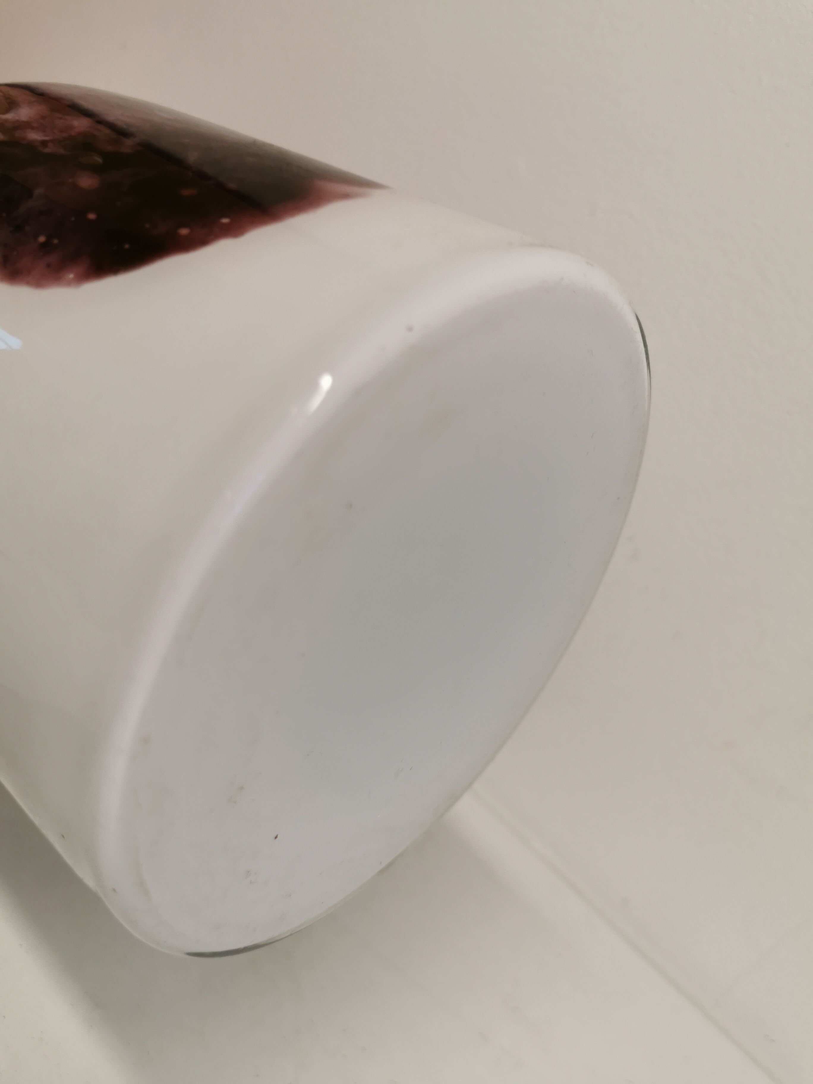 Older table lamp in milky white opaline glass with purple pattern / details from danish holmegaard.