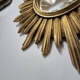 Miroir de sorcière forme soleil doré vintage 1970