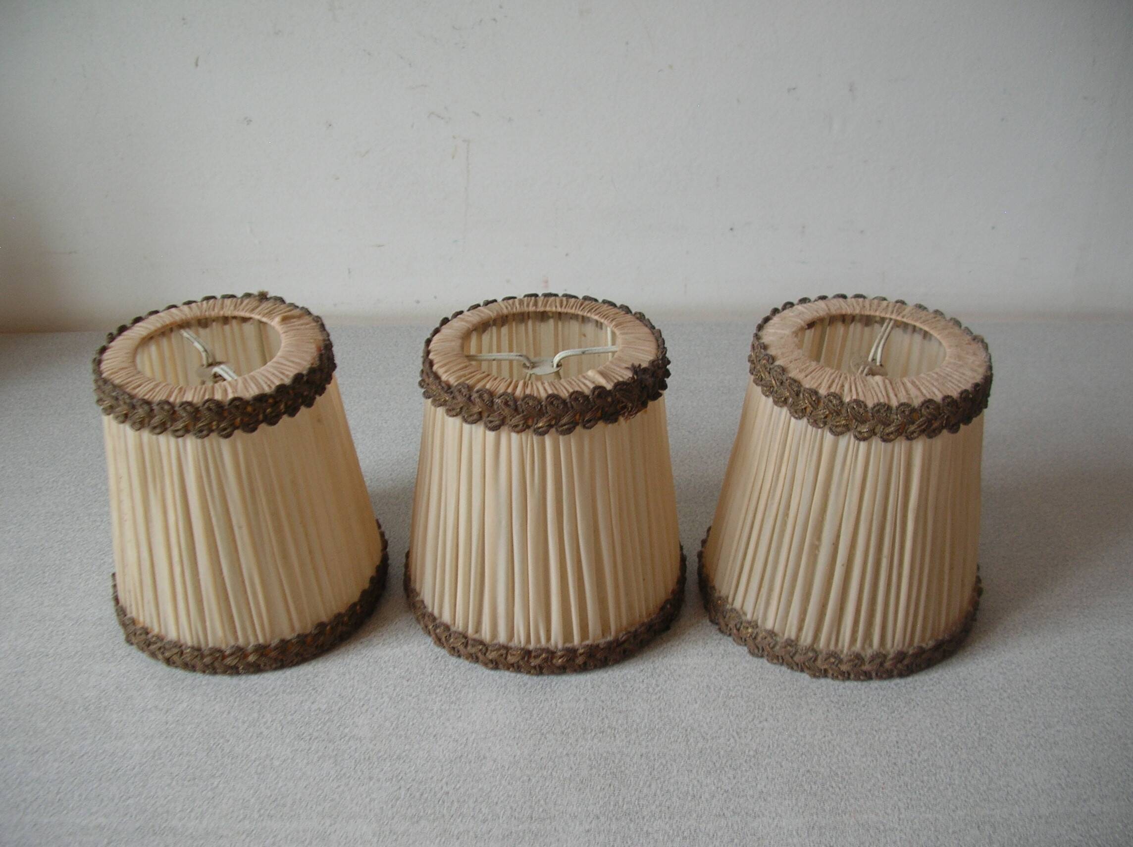 Set of 3 old pleated fabric lampshades clip-on model chandelier lamp lighting fixture n2