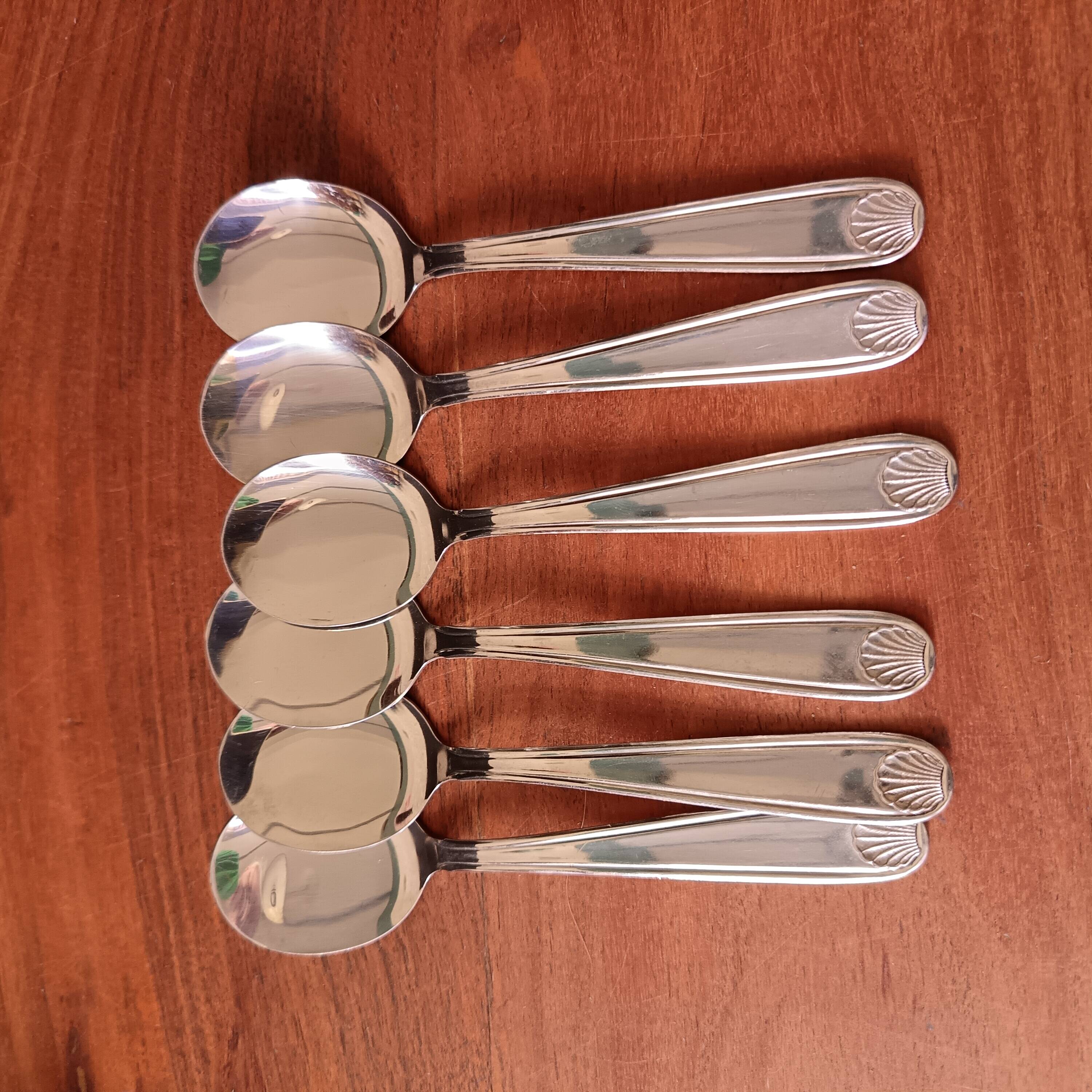 6 coupes à glace et cuillères en acier inoxydable, français, bol inox