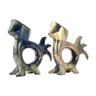 Pair of vintage zoomorphic vases