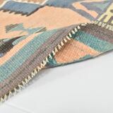 Faded Blue & Soft Peach Long Wide Handmade Kilim Rug, 168x296 Cm