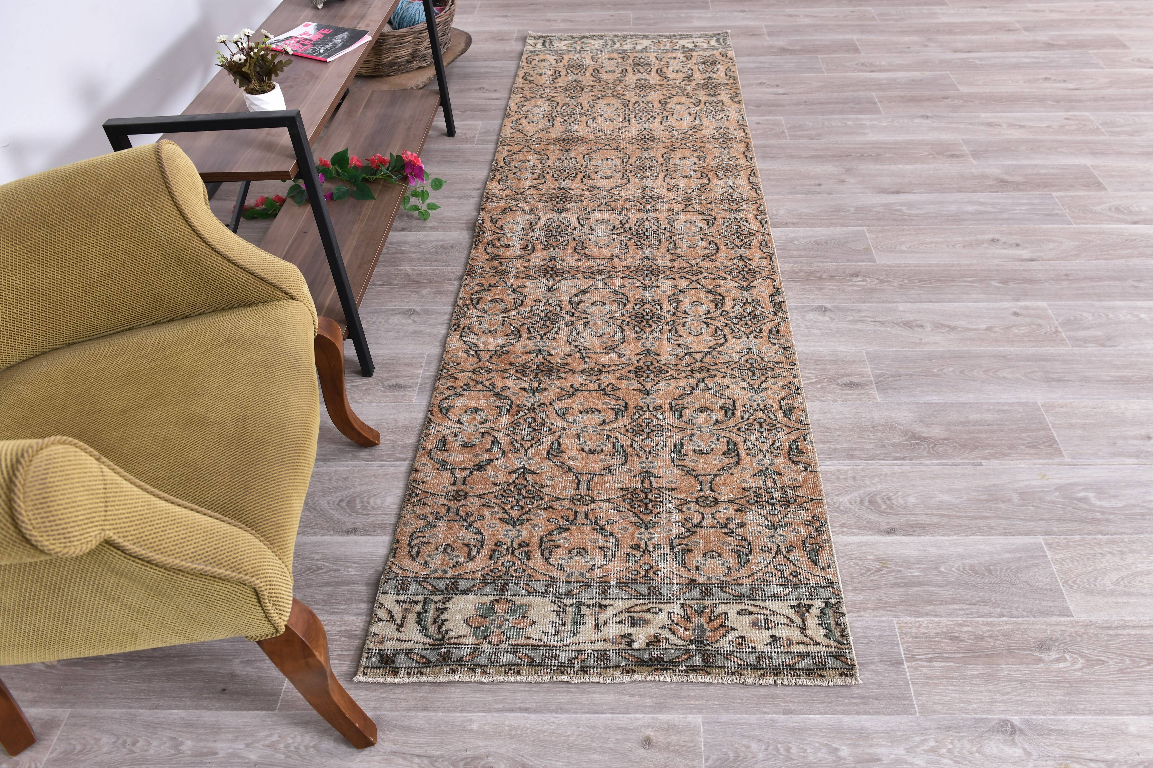 Brunt Orange & Beige Vintage Runner Rug 80x268Cm SK 240825