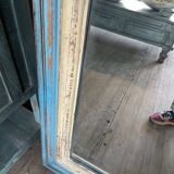Large beige and blue teak mirror